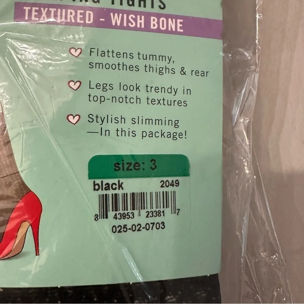 Assets by Sara Blakely Women’s Black Shaping Tights Textured Wishbone Sz 3 NWT